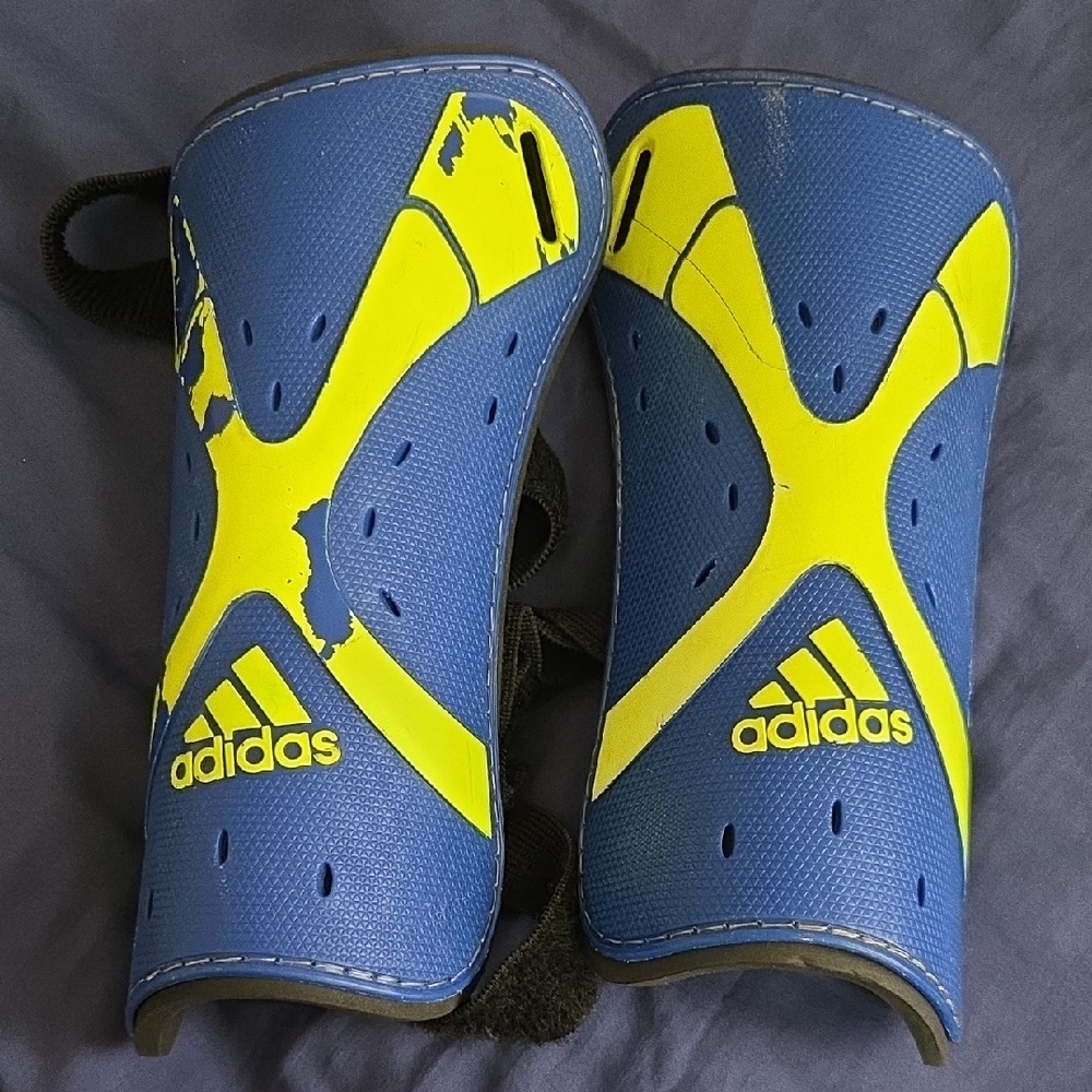 adidas Blue and Neon Yellow Soccer Shin Guards